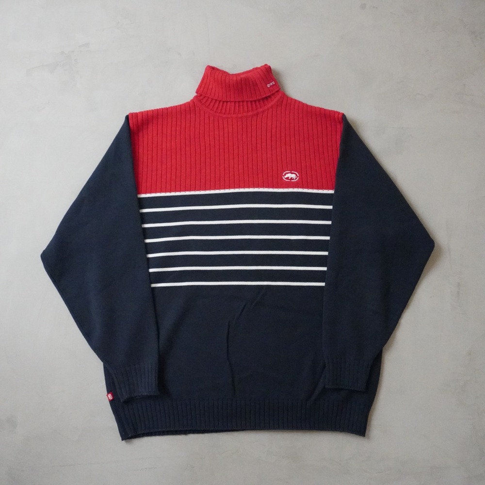 Vintage Ecko Unltd Turtleneck Sweater XXL Mens 90s Navy Red Striped Streetwear